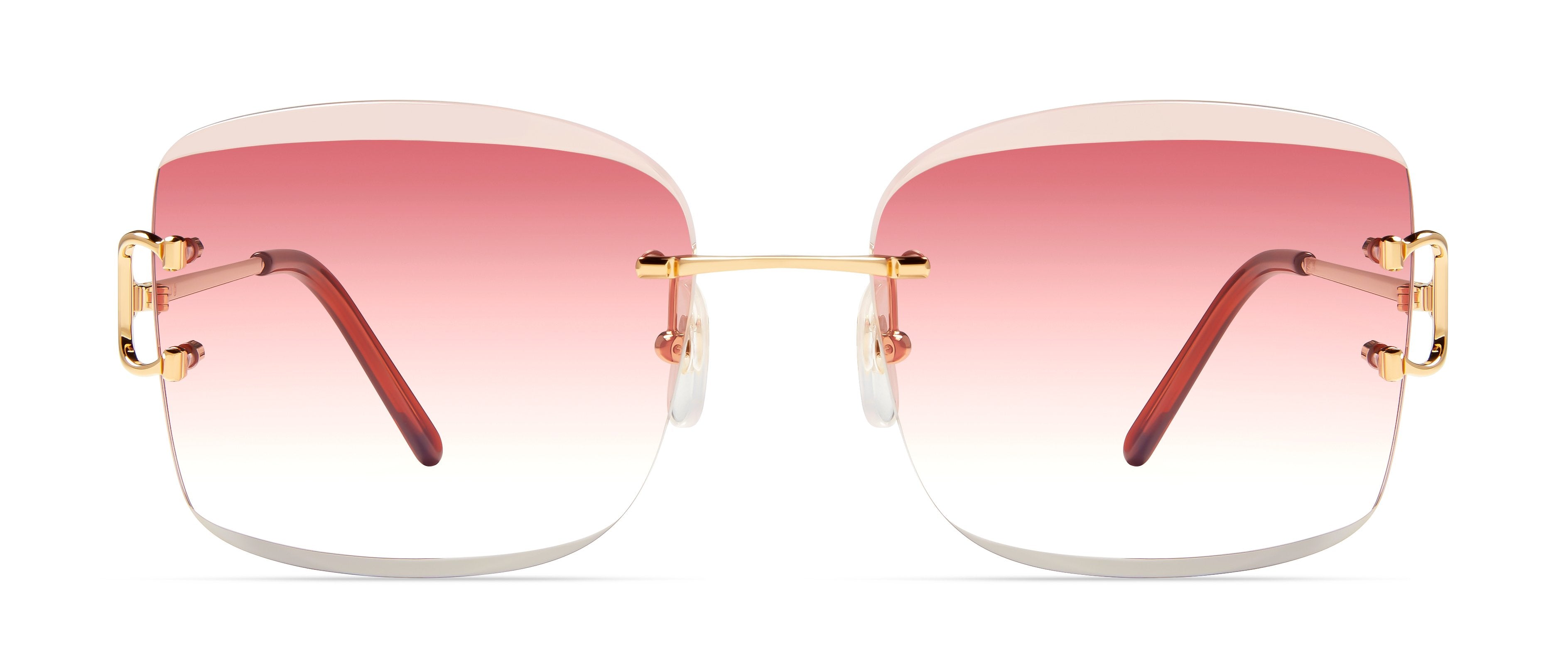 Big Square Faceted Geometric Sunglasses Man Woman Pink Gold 