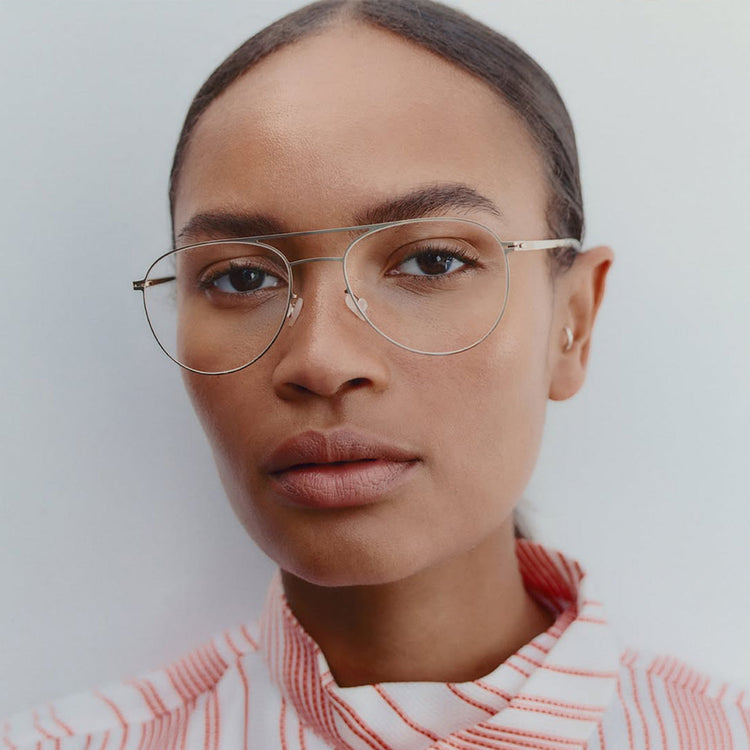Woman wearing Mykita eyeglasses