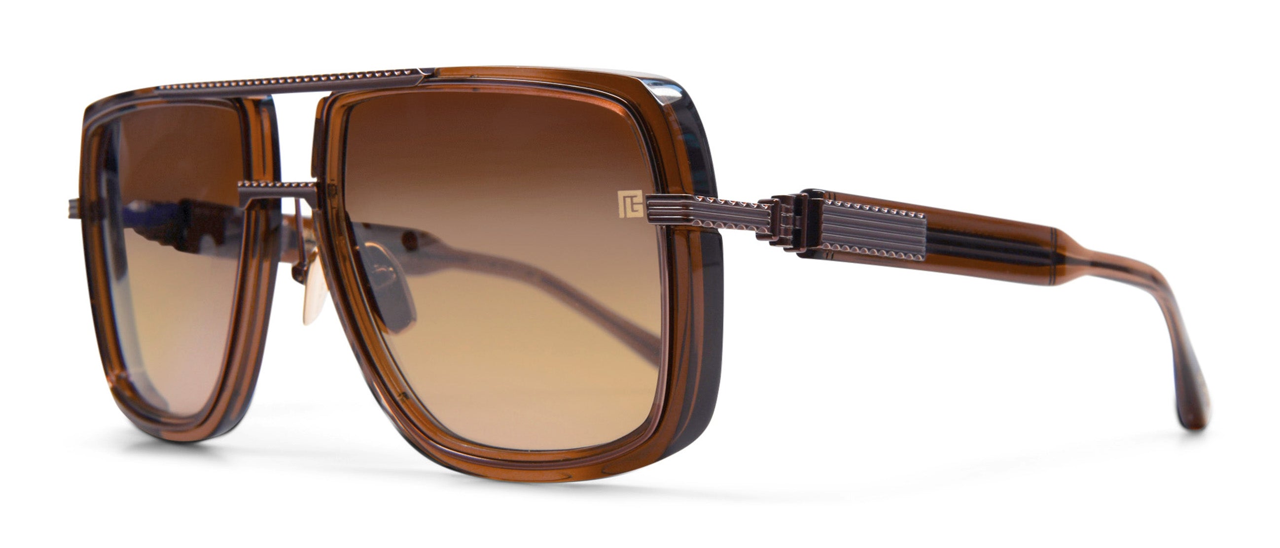 Balmain Cream Aviator Sunglasses with Brown Lenses Greggo LB0004 - Sunglasses - Metal - Black smoke - Christian  main image 4