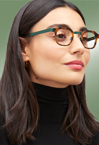 Female model wearing eyeglasses