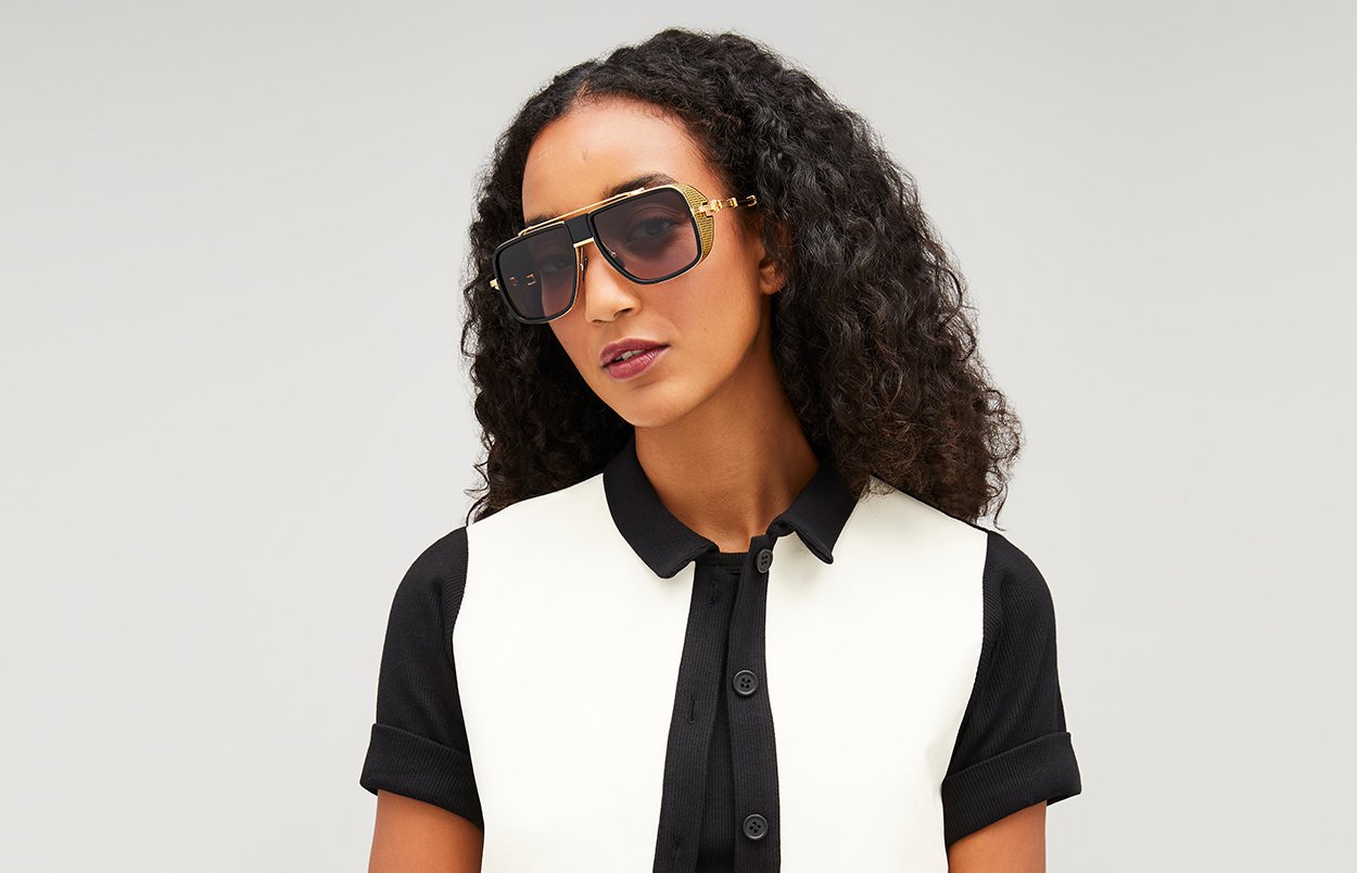 Front view of female model wearing O.R. sunglasses